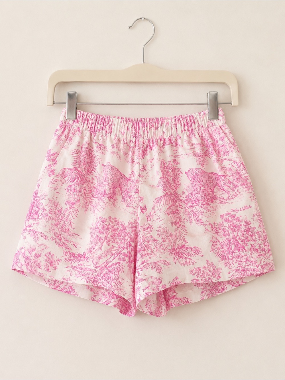 Zadig & Voltaire Pink Toile de Jouy Tiger Print Shorts Size Small